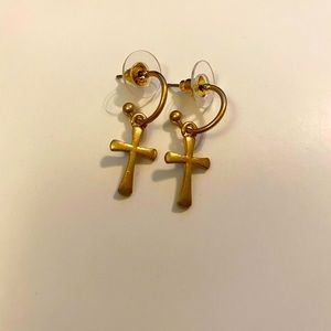 NWT Gold Plated Cross Earrings